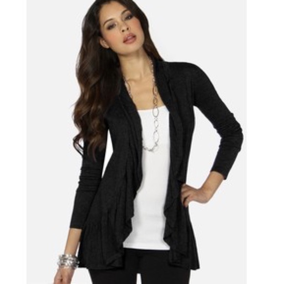 Express Tops - Express Open Front Waterfall Ruffle Cardigan